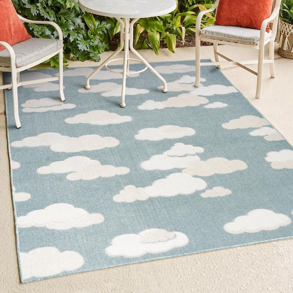 Hedwig High-low Youth Cloud Scandi Rug Blue/Ivory 4 ft. x 6 ft. Indoor/Outdoor Area Rug
