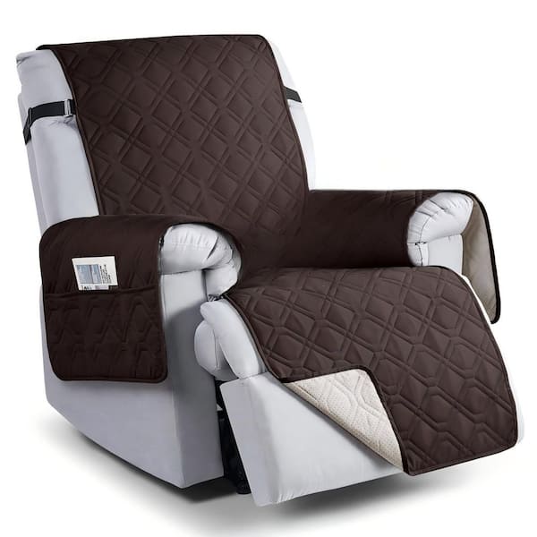 Polyester Waterproof Recliner Chair Covers with Pocket, Non-Slip Recliner Cover Furniture Protector for Pets, Chocolate