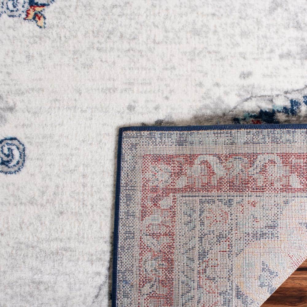 Ivory and Red Synthetic Square Oriental Area Rug