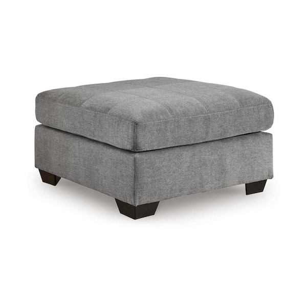 Benjara Marlow Muted Gray and Black Polyester Square Accent Ottoman