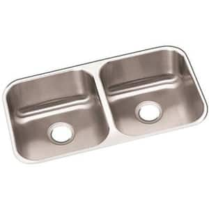 ELKAY DAYTON UNDERMOUNT SINK, DOUBLE Basin, STAINLESS STEEL, 18 GAUGE, 31.25 IN. X 17.75 IN. X 8 IN.