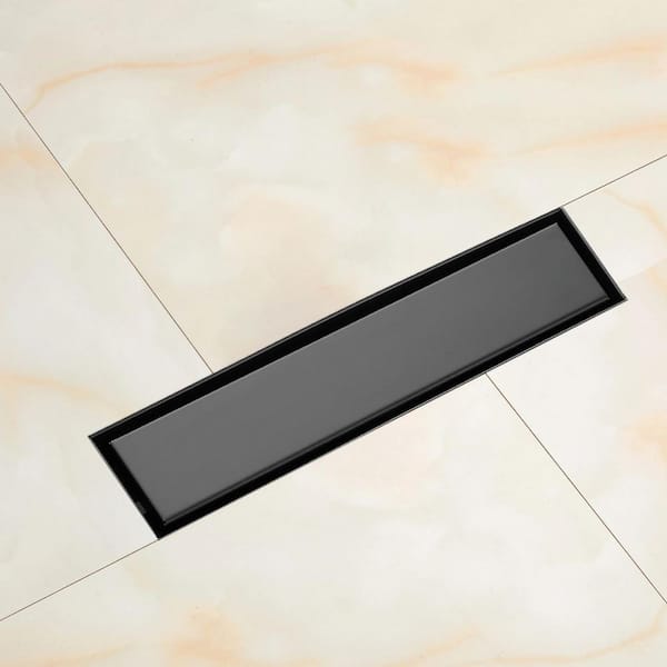 12 in. Linear Shower Drain with Leveling Feet in Matte Black