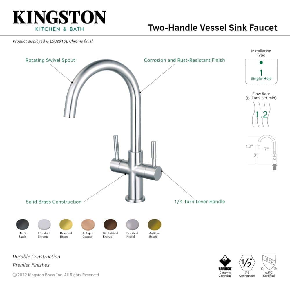 Polished Chrome Two-Handle Vessel Sink Faucet