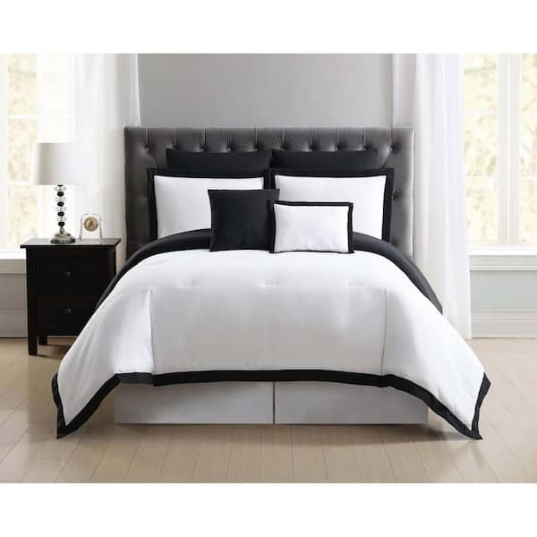 Truly Soft Everyday 7-Piece White and Black Queen Comforter Set
