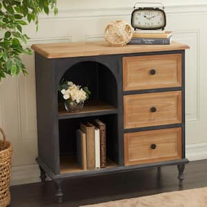 31 in. W Brown Wood 3 Drawers and 2 Shelves Cabinet