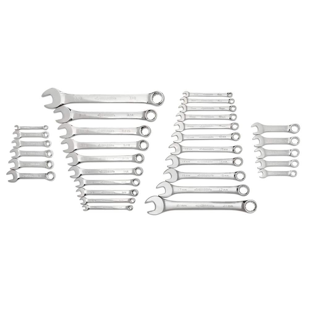 SAE and Metric Combination Wrench Set with Tray (32-Piece)