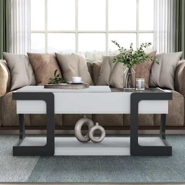 Oakley 49 in. White Rectangle MDF Coffee Table with Lift Top