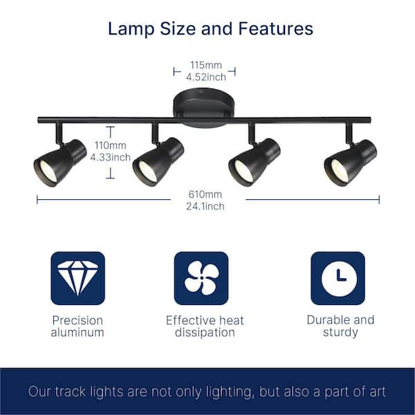 FLSNT 24W 24.1 in. 4-Light Black LED Track Fixture, 90+ CRI