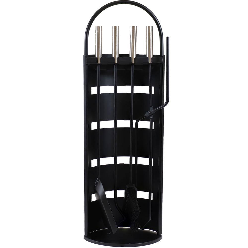 Modern Black Carbon Steel Fireplace Tool Set with Stainless Steel Handles