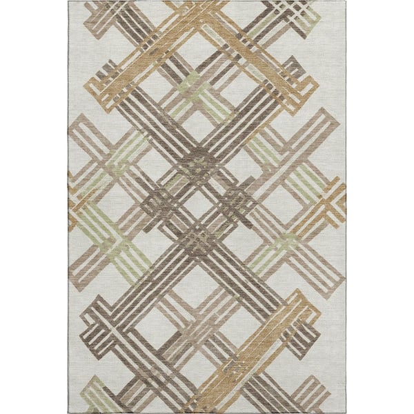 Mayfield Premium Machine Washable Abstract AMF2452 Ivory 8 ft. x 10 ft. Area Rug