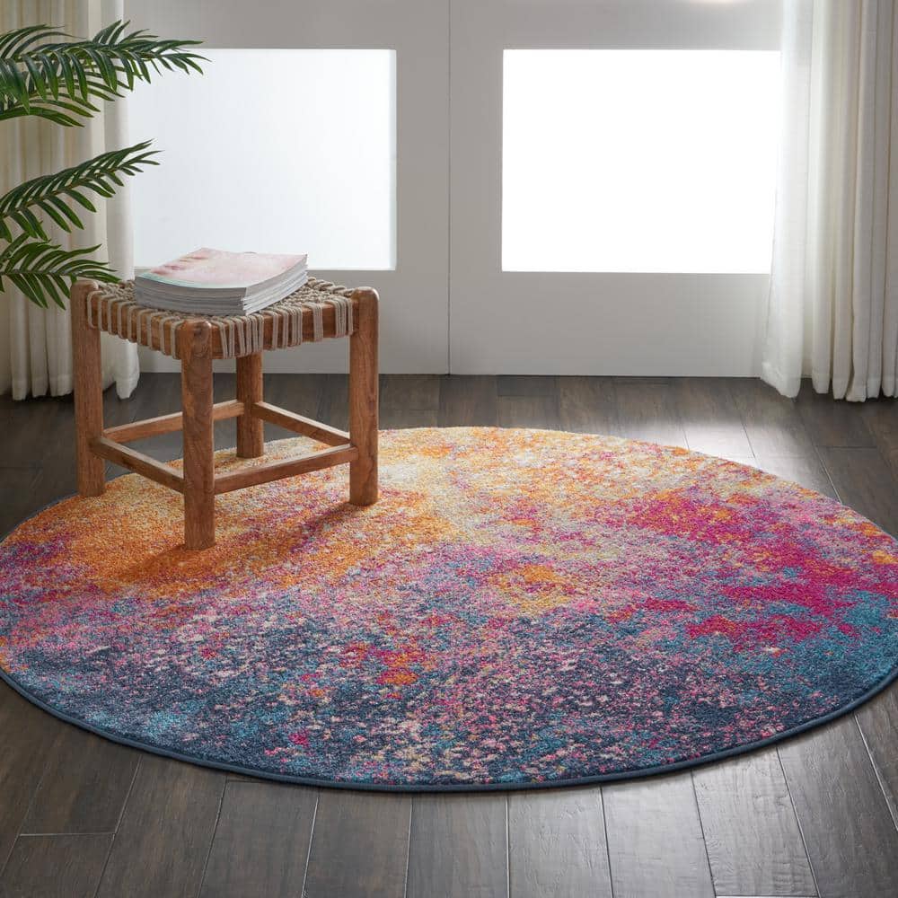 Passion Sunburst 5 ft. x 5 ft. Persian Vintage Round Area Rug