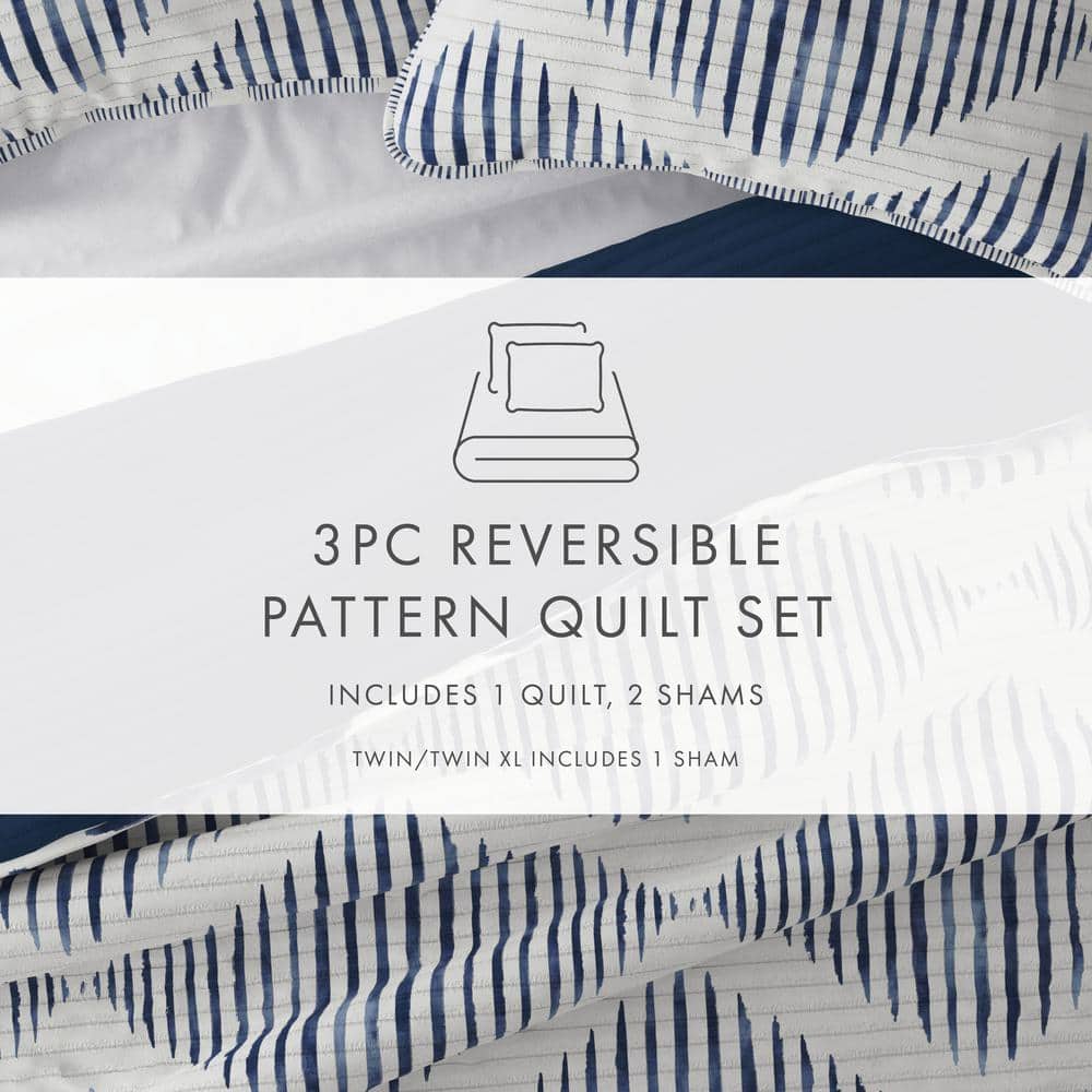 Navy and Beige Reversible Microfiber Twin Quilt Set