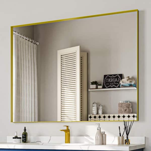 ORGANNICE 48 in. H x 36 in. W Gold Aluminum Rectangle Framed Tempered Glass Wall-Mounted Mirror