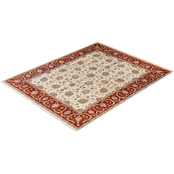Oushak Ivory  8 ft. x 10 ft. Floral Wool Indoor Area Rug