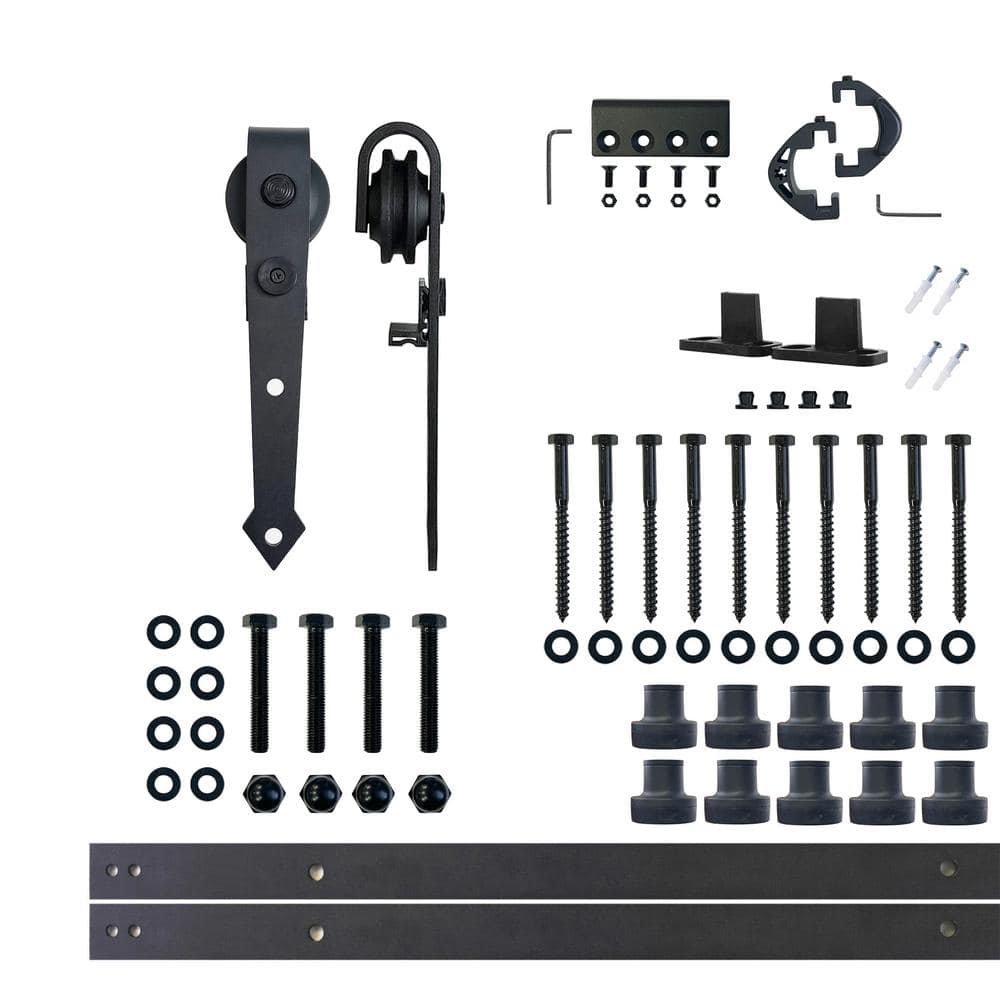 14 ft./168 in. Black Rustic Non-Bypass Sliding Barn Door Hardware Kit Arrow Design Roller for Single Door price history on PriceWatchPro