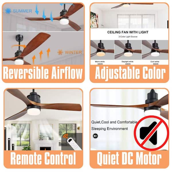 Classic 60 in. Brown Smart Ceiling Fan Indoor Walnut Low Profile Modern with 3000K LED with Remote Downrod Mount