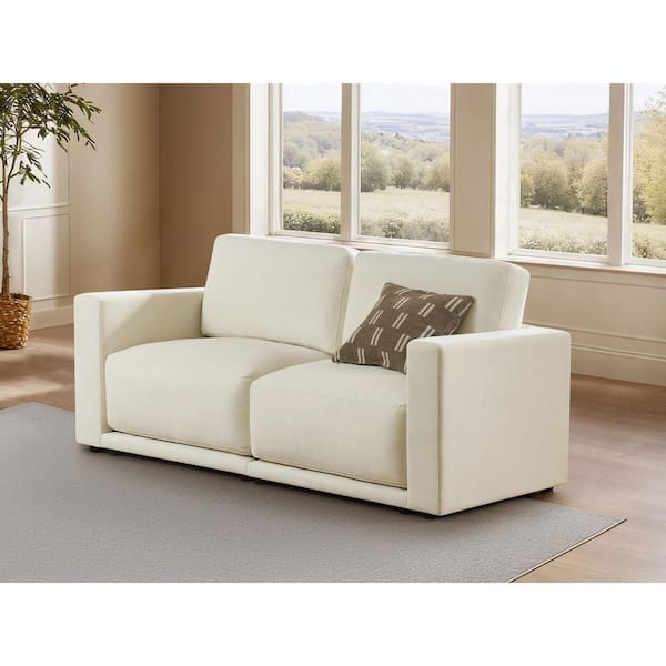 Juno 81.9 in. 2-Piece Oversized Square Arm Fabric Upholstered Modular Sofa in Cream with Thick Cushions for Living Room