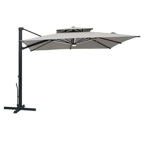 Mondawe 10 ft. Square Outdoor Patio Aluminum Cantilever Umbrella in Gray with LED Strip