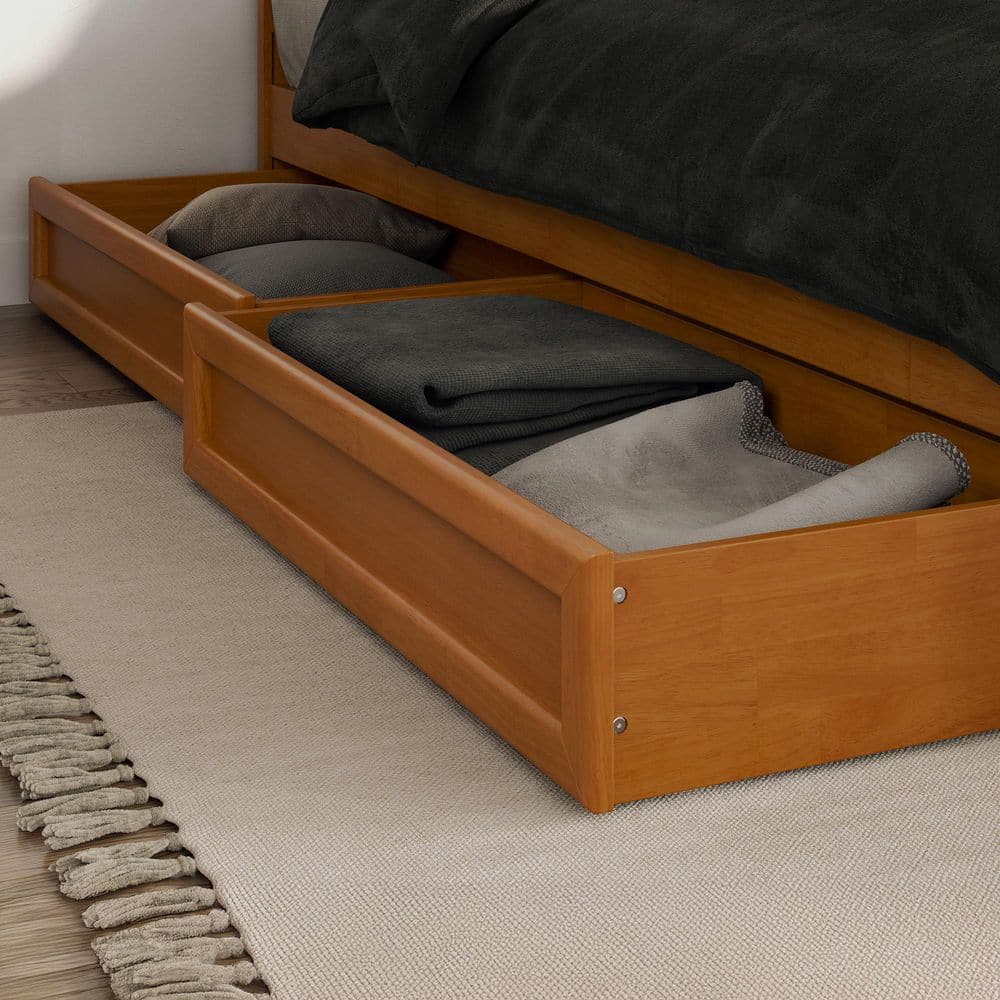 Lylah Walnut Brown Solid Wood Frame King Platform Bed with Panel Footboard and Storage Drawers - thumbnail 10