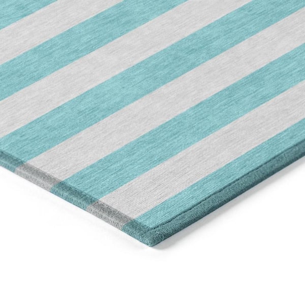 Turquoise 9 ft. x 12 ft. Woven Striped Polyester Rectangle Indoor/Outdoor Area Rug