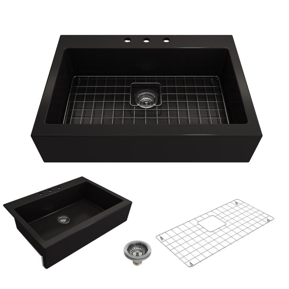 Bocchi Nuova Matte Black Fireclay 34 In Single Bowl Drop In Apron Front Kitchen Sink With 6316