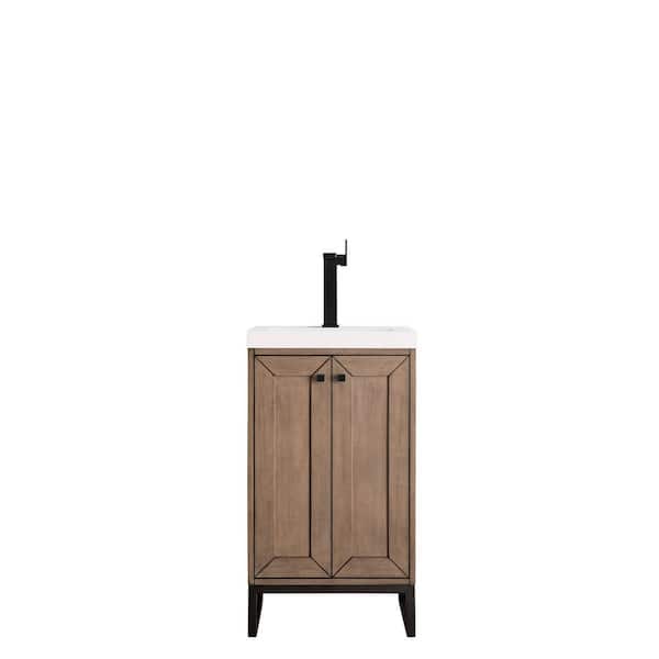 James Martin Vanities Chianti 20 in. Single Vanity in Whitewashed Walnut & Matte Black with Resin Vanity Top in White Glossy with White Basin