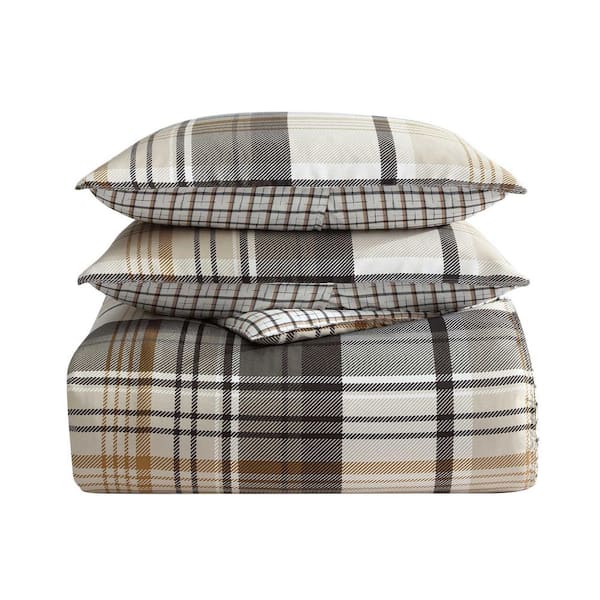 Eddie Bauer Normandy Plaid 3-Piece Black Microsuede Full/Queen Duvet Cover Set