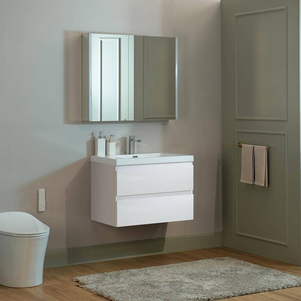 White Composite Floating Vanity with Resin Top and Porcelain Sink