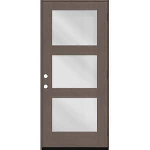 Regency 36 in. x 80 in. Modern 3-Lite Equal Clear Glass LHOS Ashwood Stain Mahogany Fiberglass Prehung Front Door