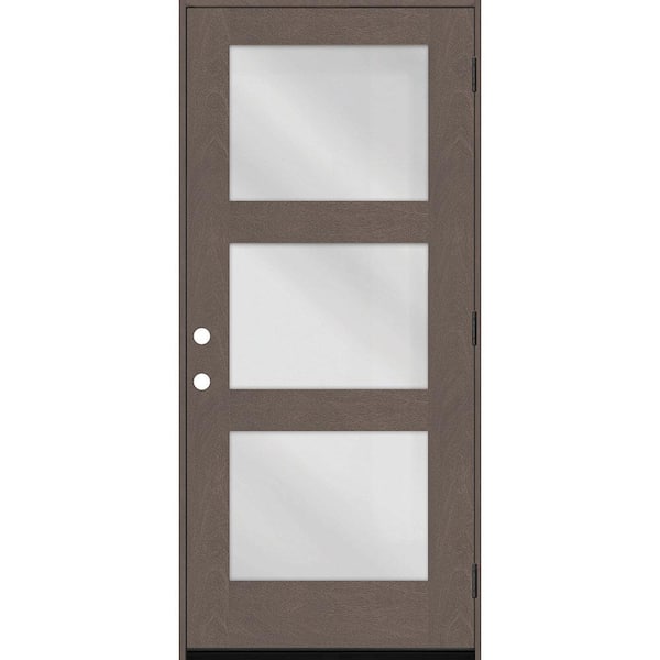 Steves & Sons Regency 32 in. x 80 in. Modern 3Lite Equal Clear Glass LHOS Ashwood Stain Mahogany Fiberglass Prehung Front Door