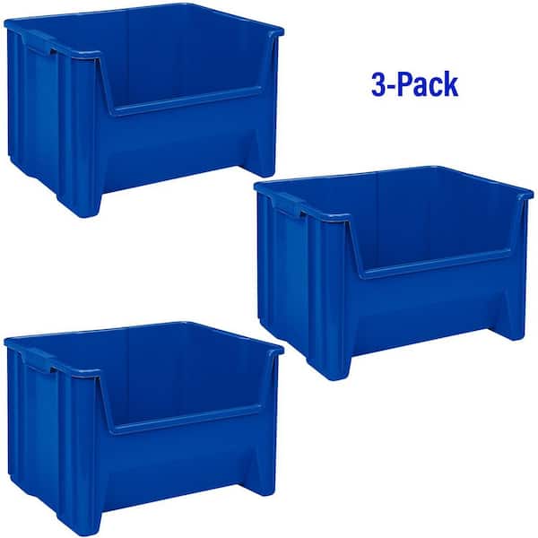 Akro-Mils 13017 Plastic Stak-N-Store Storage Container Bins, 15 in. x 20 in. x 12 1/2 in. Blue, 3-Pack
