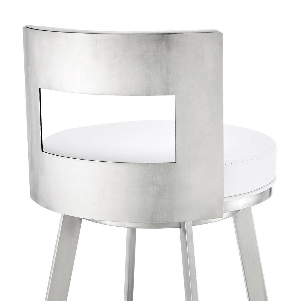 White Faux Leather Swivel Counter Stool with Metal Frame