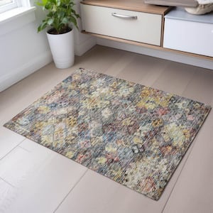 Mayfield Premium Machine Washable Abstract AMF1109 Gold 2 ft. x 3 ft. Area Rug