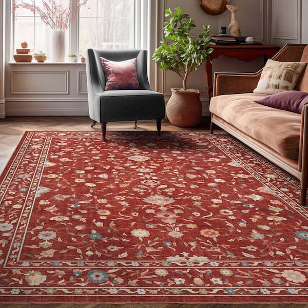 Apollo Serapi Yazd Traditioal Floral, Red 3 ft. 11 in. x 5 ft. 3 in. Area Rug
