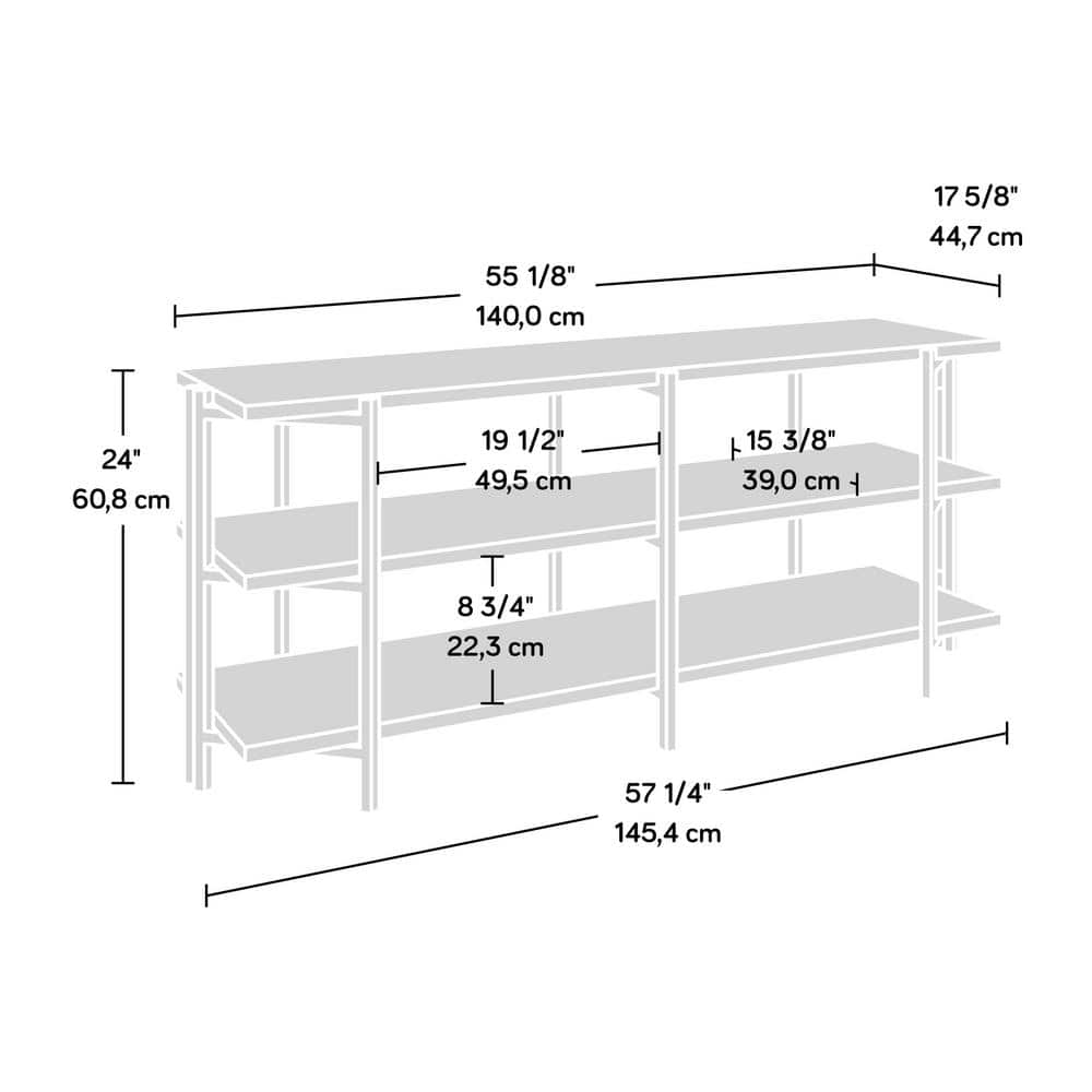 Smoked Oak and Black Metal 55" TV Stand with Open Shelving