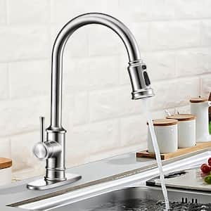 Single Handle Pull Down Sprayer Kitchen Faucet with Deckplate and Touchless Sink Faucet Sensor in Brushed Nickel
