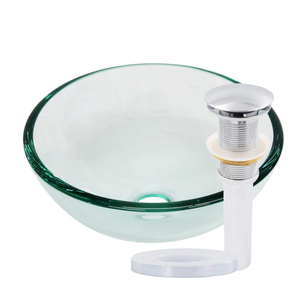 12 in. Mini Clear Tempered Glass Round Bathroom Vessel Sink with Pop-Up Drain in Chrome -  Novatto, TIG-8048-12CH