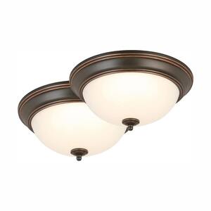 13 in. 180-Watt Equivalent Oil-Rubbed Bronze Integrated LED Flush Mount with Frosted Glass Shade (2-Pack)