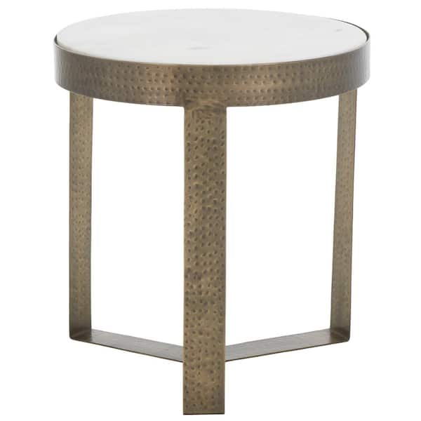 SAFAVIEH Triss 16 in. Gold/Ivory Round Metal End Table