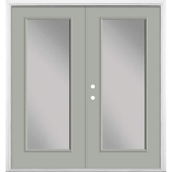 Masonite 72 in. x 80 in. Silver Cloud Steel Prehung Right-Hand Inswing Full Lite Clear Glass Patio Door with Brickmold