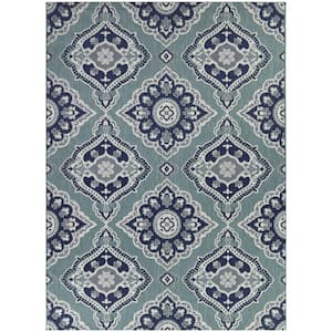 Oak Hill Aqua Doormat 2 ft. x 3 ft. Medallion Indoor/Outdoor Area Rug