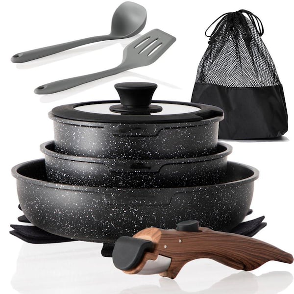 Stackable Pots 2 qt. Aluminum Removable Handle Cookware Set 10 Piece Non-stick ...