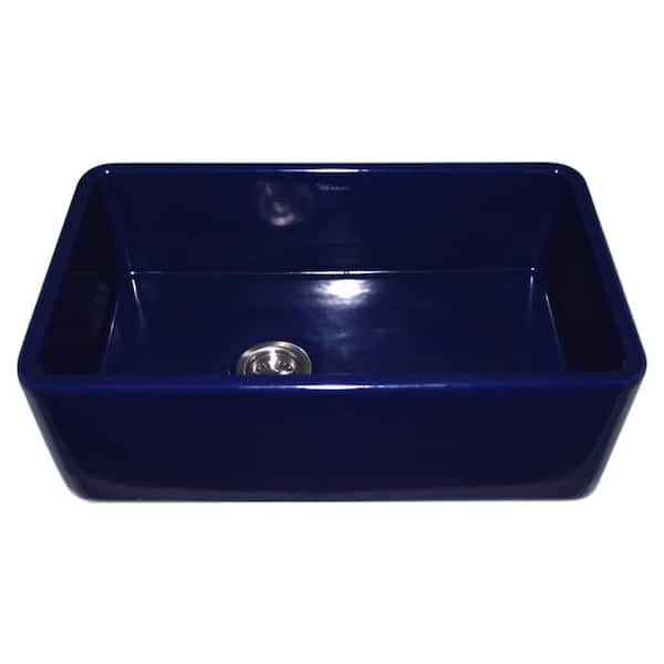 Whitehaus Collection Duet Reversible Farmhaus Series Farmhouse Apron Front Fireclay 30 in. Single Bowl Kitchen Sink in Sapphire Blue