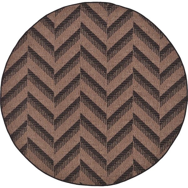 Outdoor Chevron Brown 6' 0 x 6' 0 Round Rug