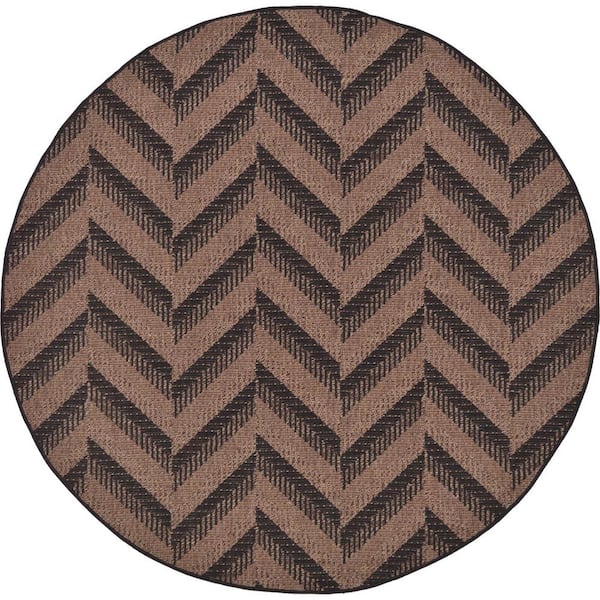 Unique Loom Outdoor Chevron Brown 6' 0 x 6' 0 Round Rug