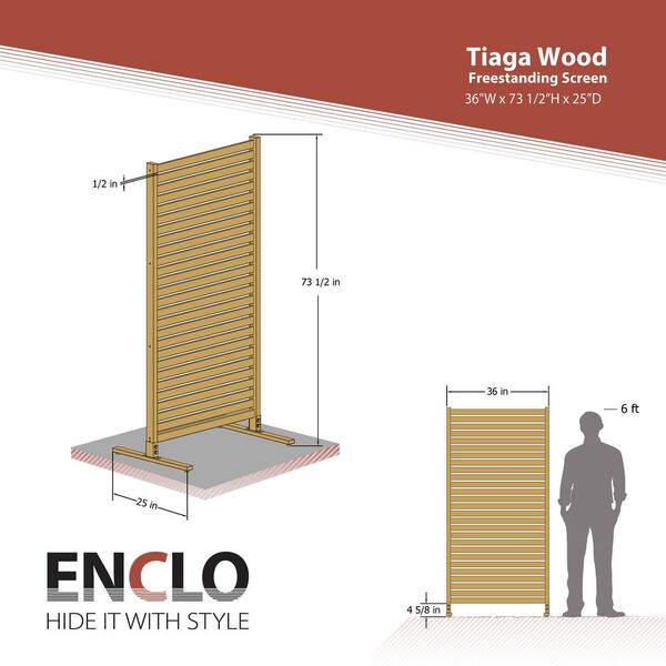 Enclo Privacy Screens Tiaga 6 ft. x 3 ft. Freestanding Wood Privacy Screen