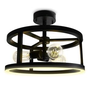 Katalyst 15 in. 3-Light Matte Black Color Choice Selectable CCT LED with Night Light Semi-Flush Mount Ceiling Light