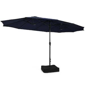 15 ft. Double-Sided Twin Steel Market Solar Patio Umbrella in Navy