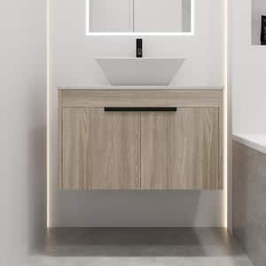 30 in. W x 19 in. D x 23.3 in. H Floating Bath Vanity in White Oak with White Engineered Stone Composite Top and Sink