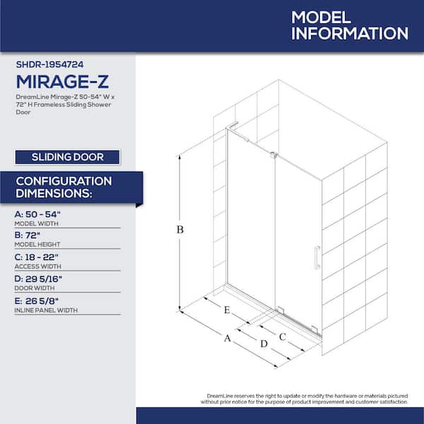 Mirage-Z 54 in. W x 72 in. H Frameless Sliding Shower Door in Brushed Nickel Mirage-Z 54 in. W x 72 in. H Frameless Sliding Shower Door in Brushed Nickel